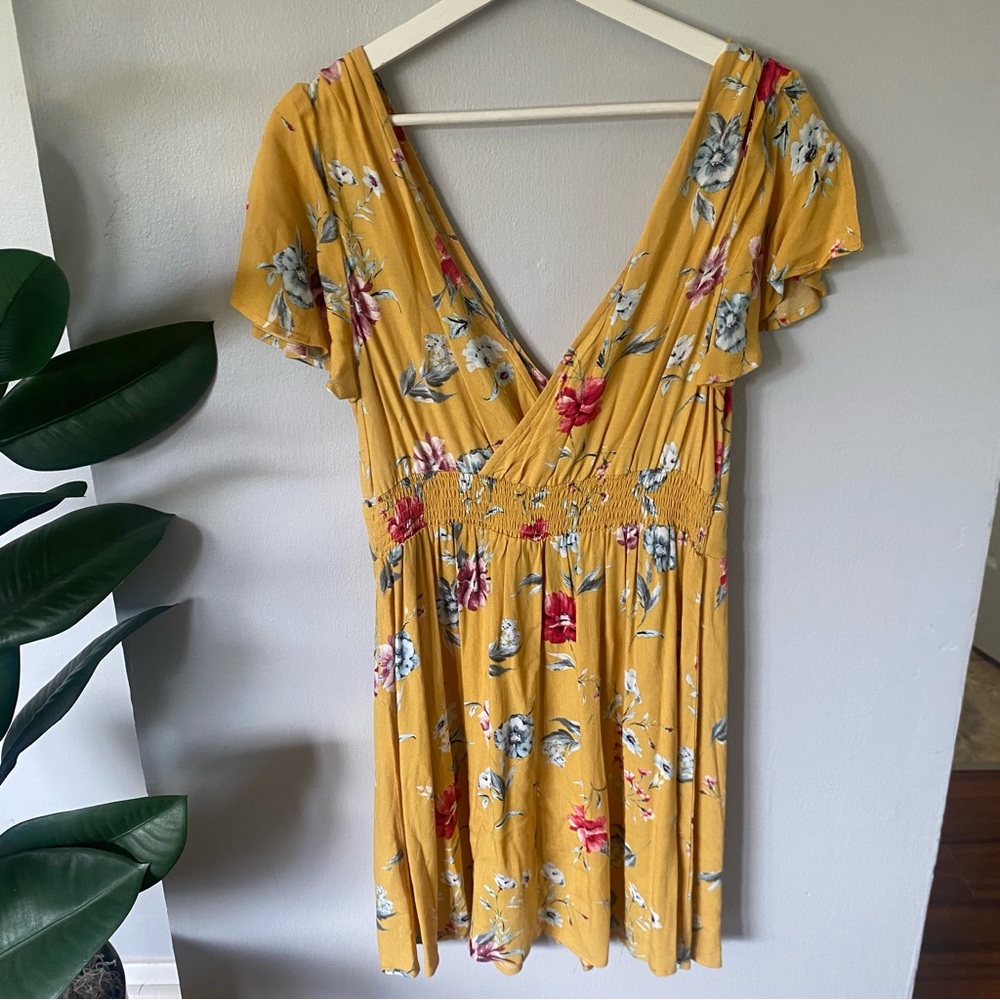 Yellow Floral Print Mini Dress